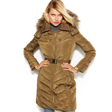 michael michael kors faux fur trim hooded down coat|Michael Kors faux fur jacket.